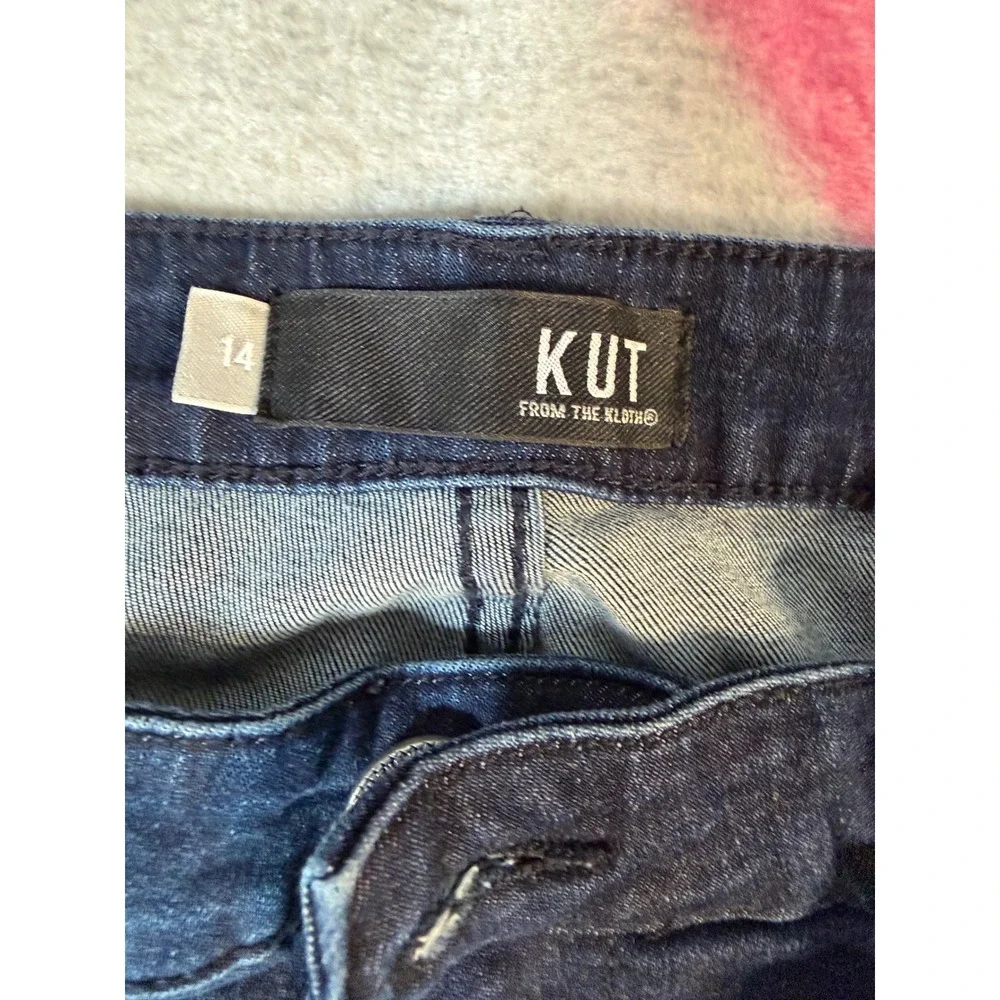 KUT from the Kloth Donna High Rise Ankle Skinny Jeans Dark Wash Raw Hem 14